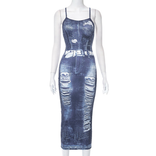 Sexy Backless Fashion Casual Wrap Hip Slim Fit Denim Dress