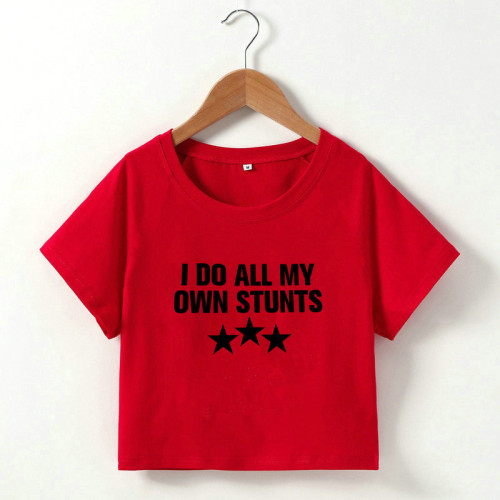 Letter printed short sleeved T-shirt with exposed navel
