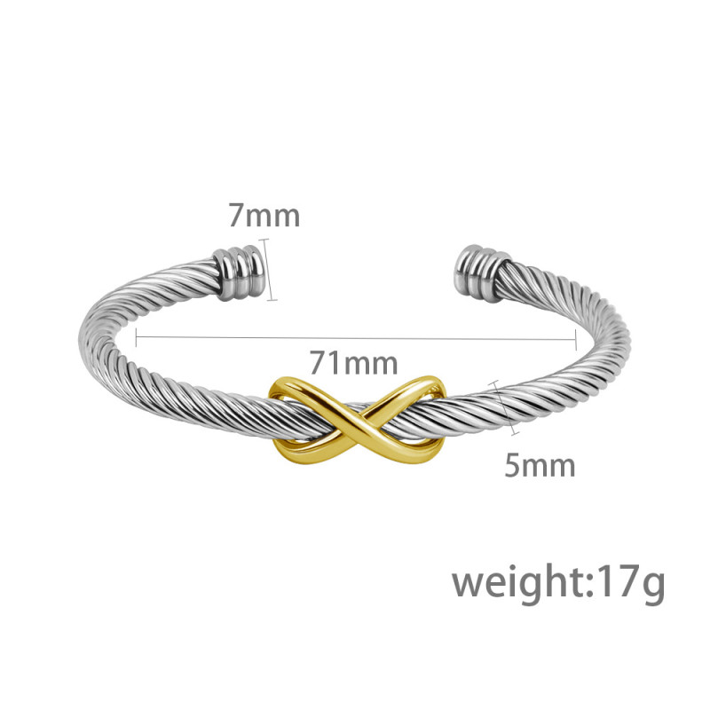 Stainless steel wire thread 8-character dual color bracelet C-shaped bracelet 63mm
