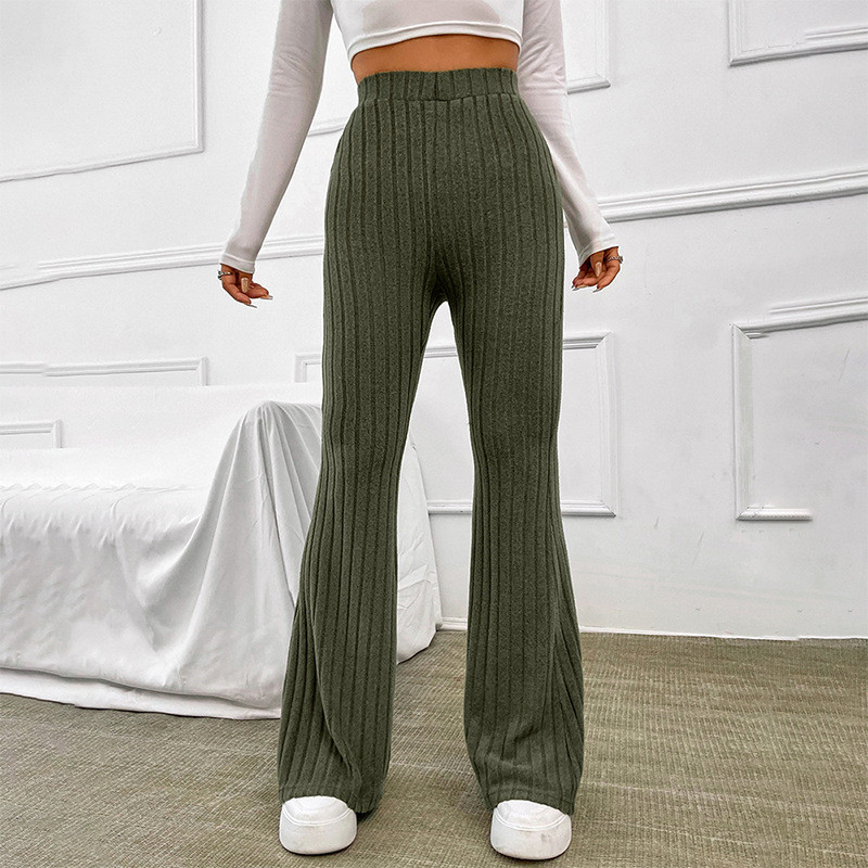 Solid color versatile wide pit stripe casual pants wide leg pants