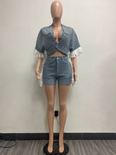 Casual tassel denim three piece set for women