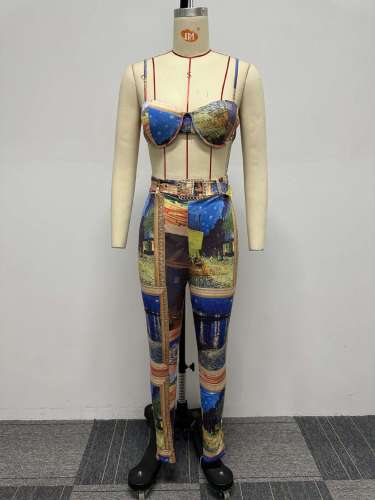 Sexy and fashionable printed slim fitting elastic belt set