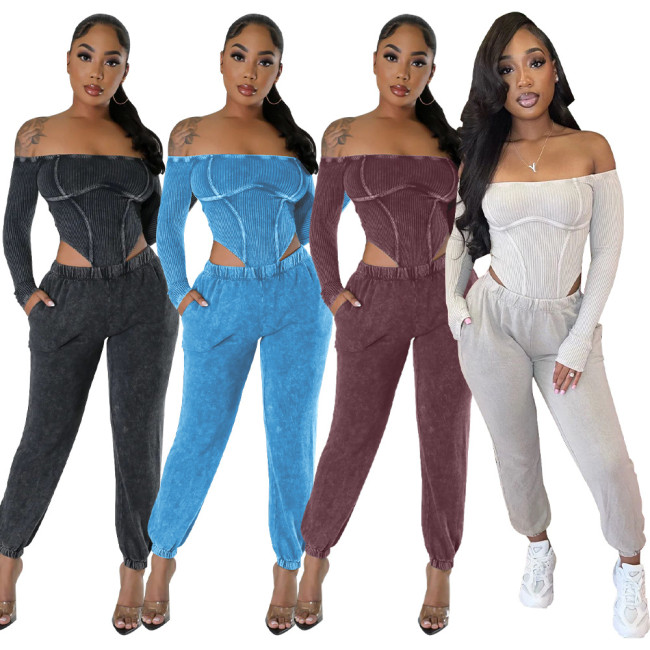 Off Shoulder Waist Jumpsuit Set