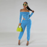 Off Shoulder Waist Jumpsuit Set