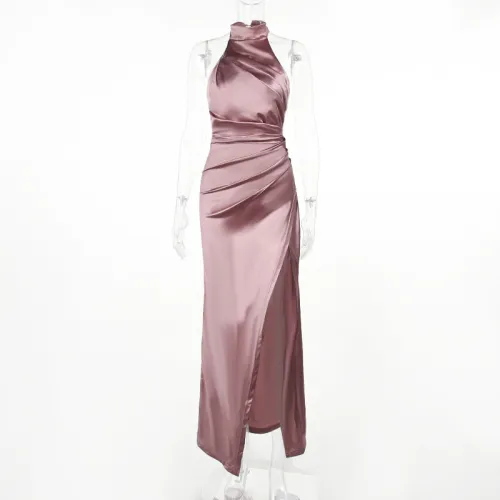 Hanging Neck Sleeveless Split Slim Dress