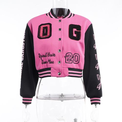 Slim Fit Versatile Contrast Baseball Coat Button Top