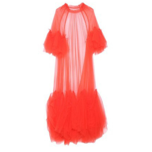 Multi layered hem pleated holiday long mesh skirt