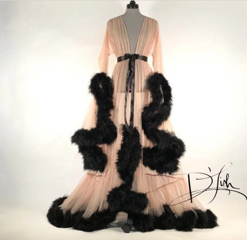 Perspective Sexy Feather Flare Sleeves Trailing Long Dress