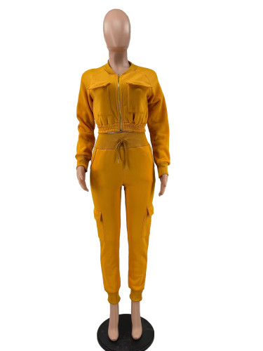 Women's threaded patchwork sweatshirt plush work pants casual sports two-piece set