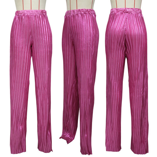 Matte wrinkled long wide leg pants for women's casual wear