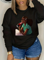 Round neck sweater printed top casual sportswear