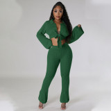 Tie up micro horn solid knit sweater two-piece set