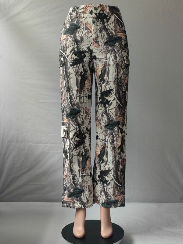 Casual loose fitting straight tube high waisted stacked bag multi-color pants