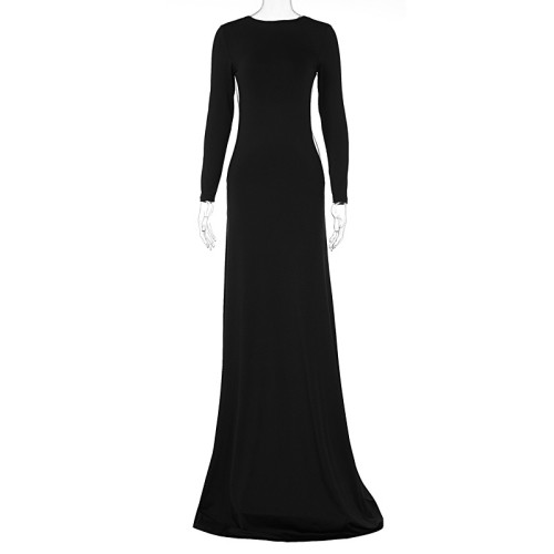 Fashionable and Sexy Backless Long Sleeve Floor Mopping Dress Long Dress