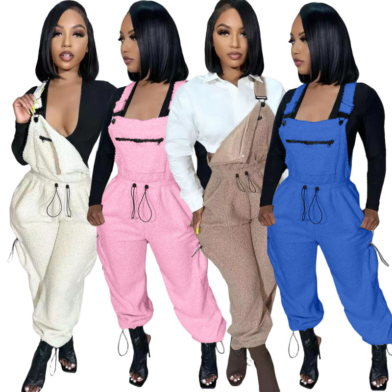 Loose and fashionable drawstring jumpsuit with straps