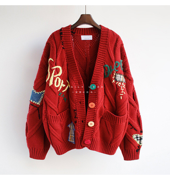 Letter design feeling loose knit jacket