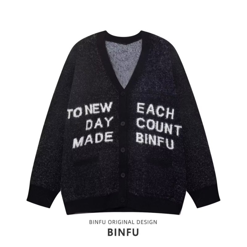 Knitted letter cardigan top coat