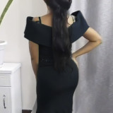 Large Women's Dress Slim Fit Cross Collar Off Shoulder Long Dress