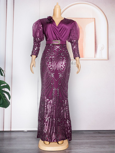 Women's heavy industry lace evening dress long skirt