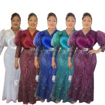 Women's heavy industry lace evening dress long skirt