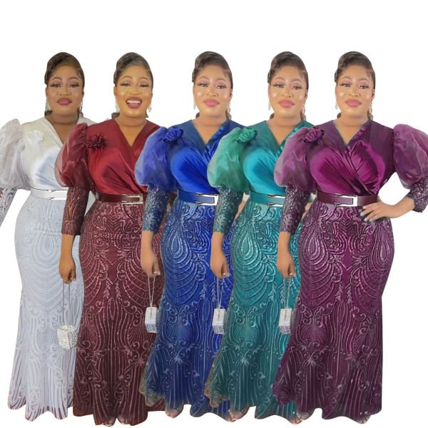 Women's heavy industry lace evening dress long skirt