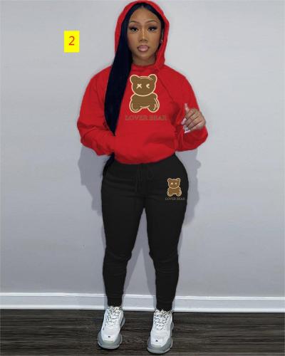 Hooded hoodie and pants color matching set