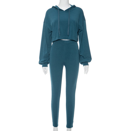 Hooded rope loose long sleeved top and pants set