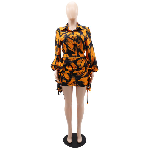 Printed buttocks short skirt temperament two-piece set