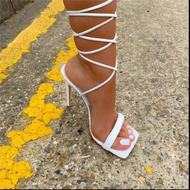 Women's high-heeled sandals with ankle loop straps and thin heel sandals