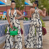 Women's sexy V-neck printed sleeveless jumpsuit