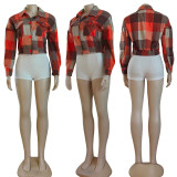 Lapel women's woolen plaid waistband jacket