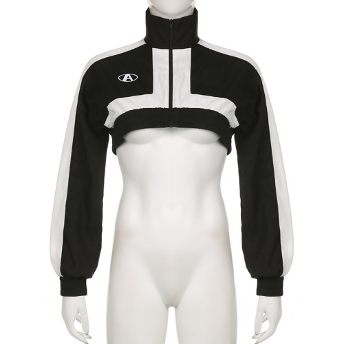 Standing neck zipper long sleeved ultra short knitted jacket jacket jacket