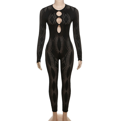 Hollow Hole Perspective High Waist Tight jumpsuit