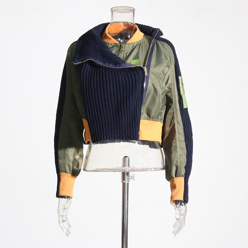 Spliced contrasting knitted waistband short jacket