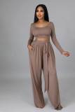 Solid color long sleeved autumn/winter fashionable wide leg women's two-piece set
