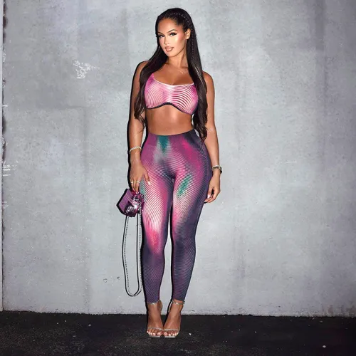 Printed tight tank top, pants, sports and leisure set