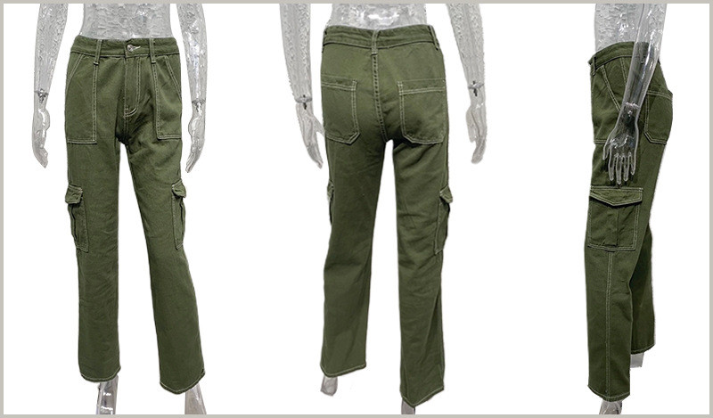 Spliced straight leg multi pocket workwear pants