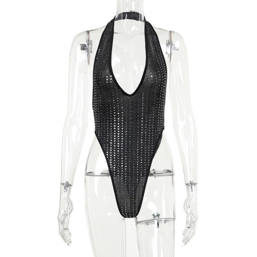 Temperament slim fitting sequin glitter jumpsuit