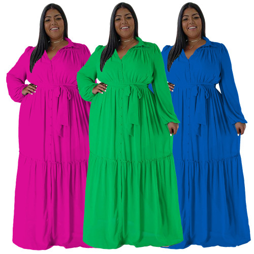 Long sleeved solid color dress