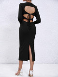 Sexy buttocks wrapped tight fitting long skirt with hollowed out chest and slim fitting temperament dress