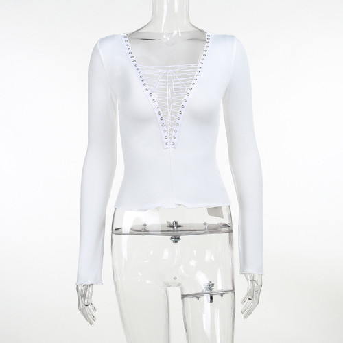 V-neck hollow slim fit top