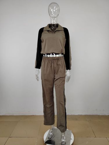 Standing collar long sleeved sports two-piece set
