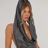Beaded sexy hooded neckline hollowed out backless dress