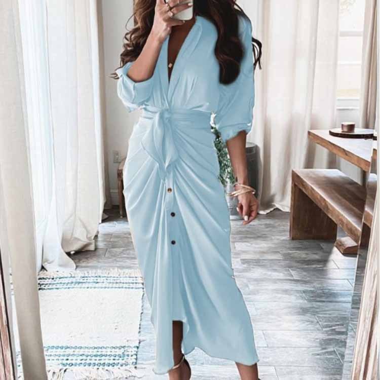 Sexy pleated irregular lace up dress