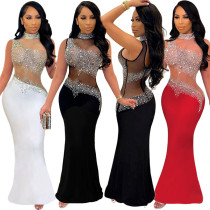 Perspective hot diamond sleeveless dress for women's nightclub evening dress