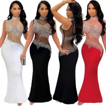 Perspective hot diamond sleeveless dress for women's nightclub evening dress