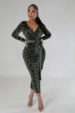 Women's Burnt Flower Flocking Long Dress