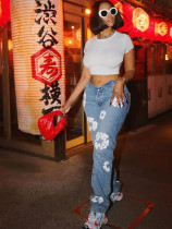 Kapok printed denim pants Kapok printed denim pants