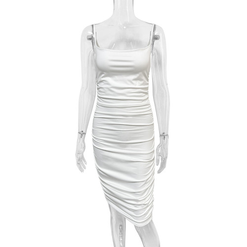 Suspended pleated buttocks wrapped backless dress