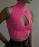 Women's sleeveless hollowed out slim fitting woolen knit vest